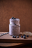Blueberry Smoothie in a Vintage Glass Jar