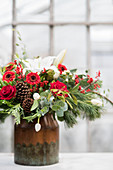 Festive bouquet with white and red flowers