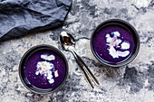 Red cabbage soup with cream and Parmesan shavings