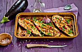 Aubergines baked with parsley and pomegranate