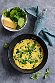 Omelet in a pan omelette with spinach