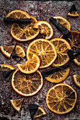 Dried orange slices with cooking chocolate