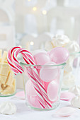 Red and white candy canes and pink sherbet UFOs