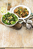 Barbecued sweet potato and green vegetable salad