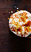 Salted meringue and golden pear crunch stack