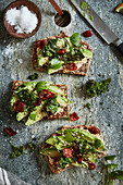 Buckwheet bread with avocado and dried tomtato