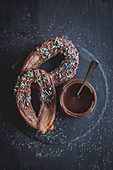 Spanish traditional dessert churros with colorful decoration