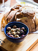 Olives and bread (appetizer, Portugal)