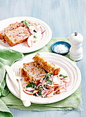Pork meatloaf with apple and onion salad