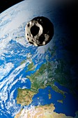 Asteroid approaching Earth, illustration