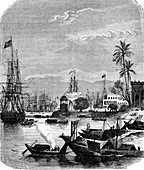Calcutta harbour, India, 19th Century illustration