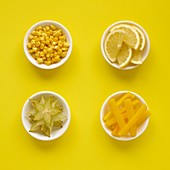 Yellow produce in dishes