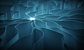 Wavy blue illuminated lines, illustration