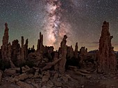 Milky Way over limestone formations, California, USA