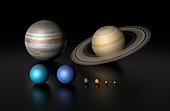 Planetary size comparison, illustration