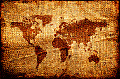 World map on hessian sack