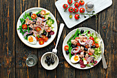 Salad with tuna, green bean, tomato and egg
