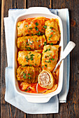Cabbage stuffed with ground turkey and barley