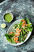 Green and white bean salad with prawns