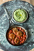 Spicy minced meat steaks with bean purée (low carb)