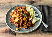 Beef goulash with lupine seeds