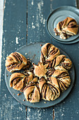 A nut nougat bread flower with hazelnuts