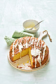 A moist sponge cake with passion fruit nectar and pistachios