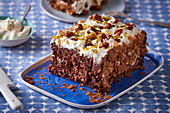 Chocolate cake with nuts and honey