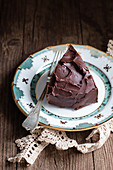 A slice of chocolate cake on a plate