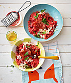 Beetroot risotto with prosciutto