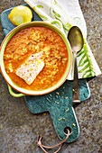 Fennel and tomato soup with salmon