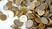 Euro coins, slow motion