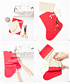 Instructions for a Christmas stocking with pom pom trim