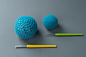 Blue crocheted balls