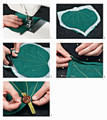 A pot holder being sewn by hand