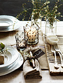Festive place setting with candle
