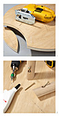Anleitung für ein dreibeiniges Tischchen aus Holz mit Aussparung