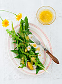 Dandelion salad with potato vinaigrette