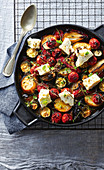 Oven-baked greek vegetable casserole with feta cheese