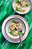 Ravioli with lentils and dill