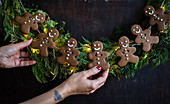 A gingerbread man wreath decoration