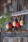 Handmade baubles wrapped in twine