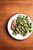 Sirloin steak with watercress and ruby grapefruit salad