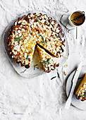 Ricotta polenta cake with lemon rosemary syrup