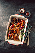 Barbecue chicken wings with grilled vegetables