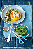 Potato fritter with poached egg and mushrooms