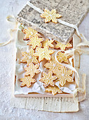 Snowflake cookies in a decorative box