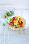 Grilled melon skewers with mint