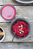 Beetroot pesto with almonds, Parmesan cheese and garlic