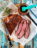Grilled beef with a barbecue marinade